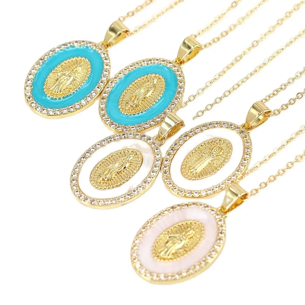 

10PCS, Religion Virgin Mary Lady of Guadalupe Medal Charm Pendant Necklace Fashion Enamel Jewelry Necklace for Woman