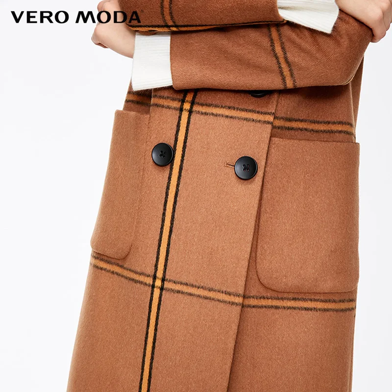 Vero Moda Женское зимнее шерстяное пальто средней длины в клетку | 318327513|
