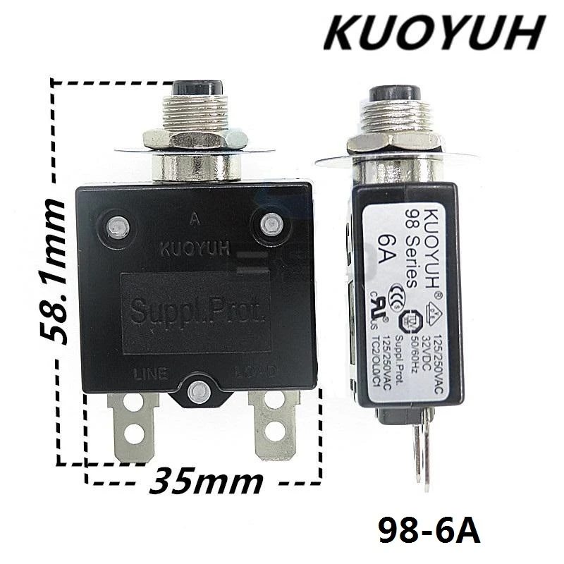 

3Pcs Taiwan KUOYUH 98 Series 6A Overcurrent Protector Overload Switch