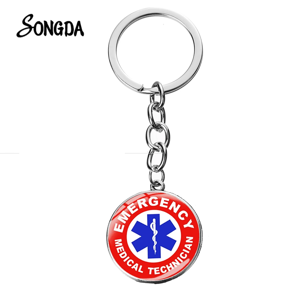 Blue Life Star Key Chain Diabetic Medical Emergency Alert Doctor Nurse Keychain Multistyle Glass Cabochon Car Key Holder