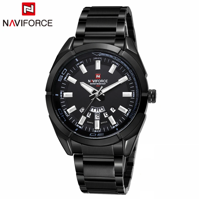 Black NAVIFORCE брендовые роскошные часы для мужчин спортивные Кварцевые 30 м водонепроницаемые мужские часы нержавеющая сталь Дата наручные часы Relogio Masculino - Цвет: Black