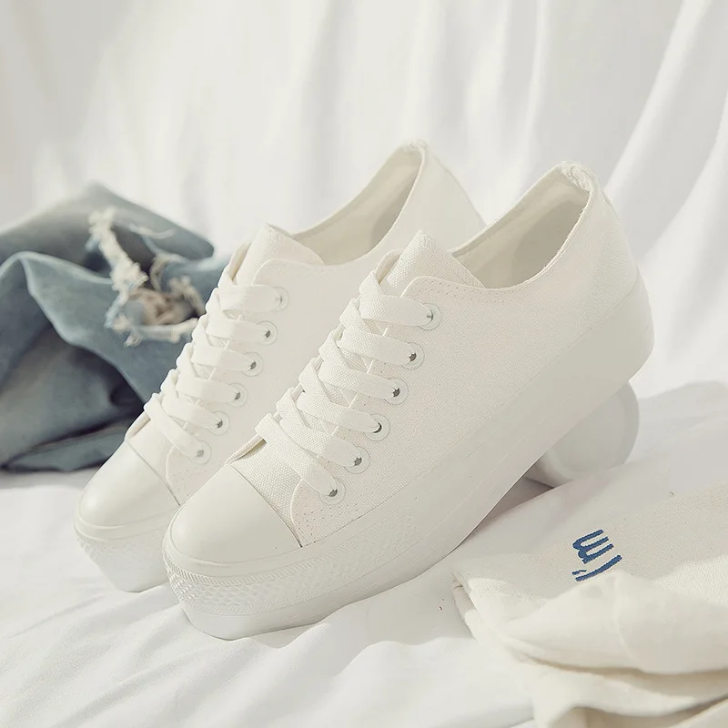 Женская повседневная обувь весенне осенняя парусиновая на плоской платформе со