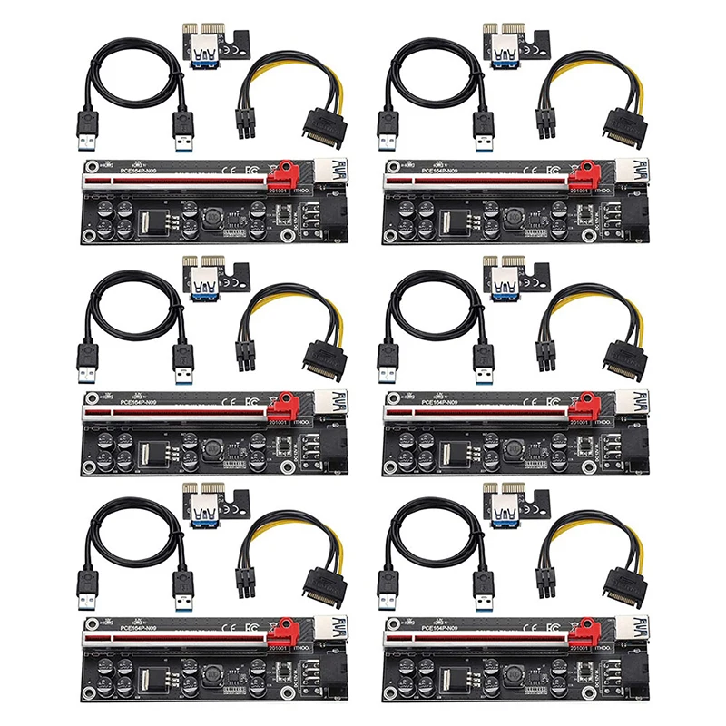 

PCI-E 1X To 16X V009S-PLUS Riser Card Graphics Extension Powered Riser Adapter Card For GPU Mining USB 3.0 Extension Cable 6PCS