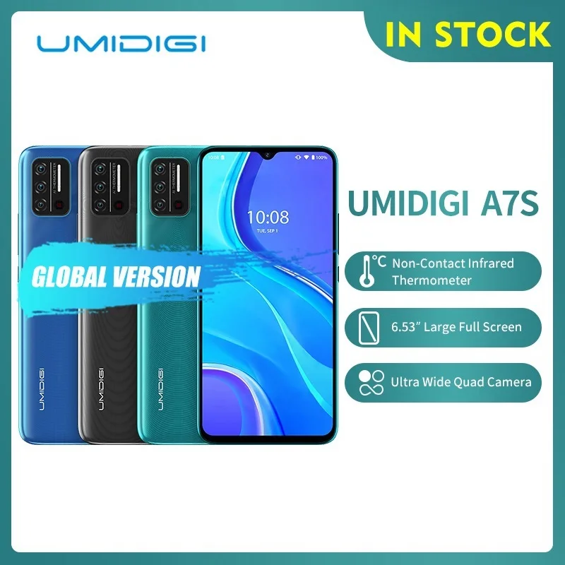 Смартфон в наличии UMIDIGI A7S 6 53 дюйма 2 + 32 ГБ 4150 мА · ч тройная камера инфракрасный