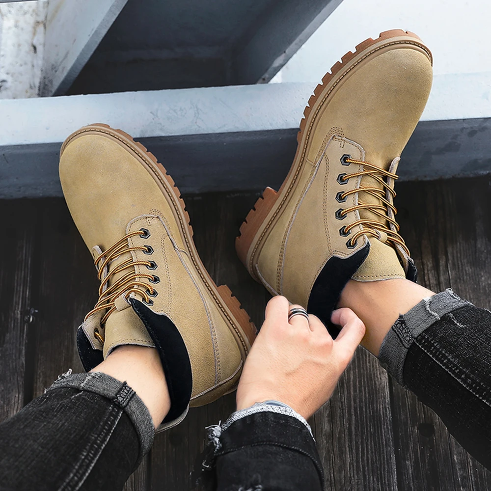 Мужские замшевые ботинки Martens черные теплые мотоциклетные ботильоны