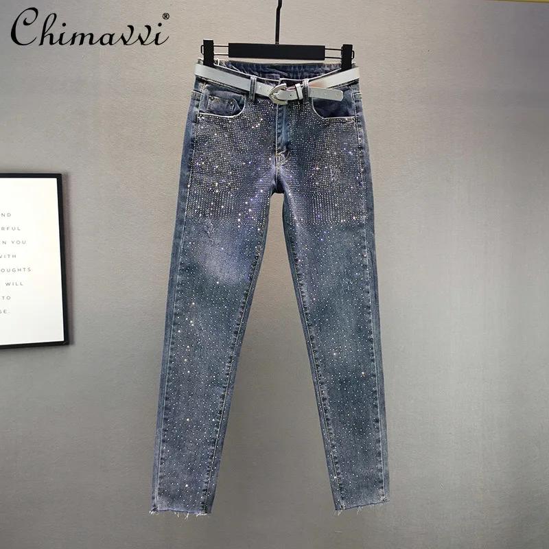 Женские джинсы-карандаш с высокой талией из 2021 хлопка асимметричным низом белым