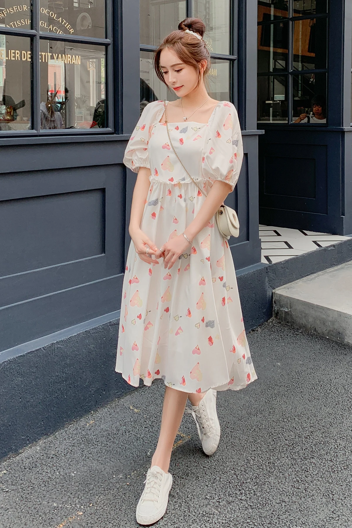 

8132# Summer Korean Fashion Printed Maternity Long Dress Elegant A Line Slim Loose Clothes for Pregnant Women Lovely Pregnancy