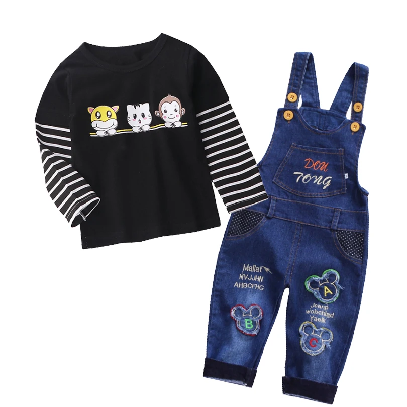 Весна Новорожденные комплект одежды для мальчиков детская футболка с