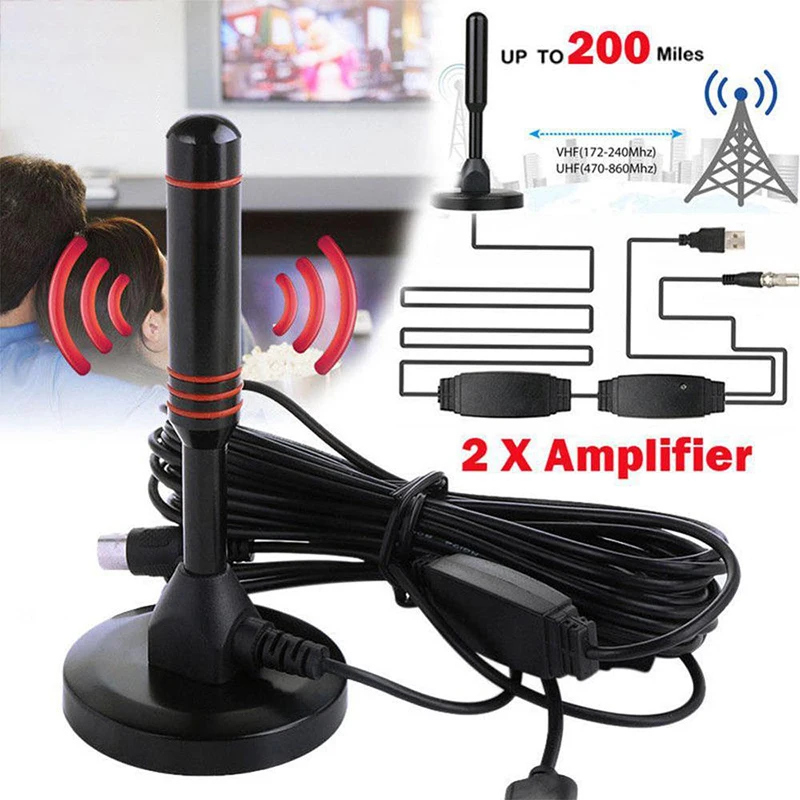 HD цифровая комнатная усиленная ТВ антенна на 200 миль Ultra TV с усилителем VHF/UHF