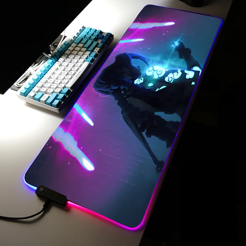 

Arcane Jinx аниме коврик для мыши LOL Runaway Loli RGB большой коврик для мыши со светодиодный ной подсветкой декоративный настольный коврик для мыши