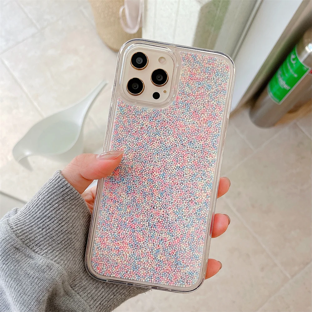 Чехол для Iphone 12 11 Pro Max полностью Радужный чехол с сыпучим песком в горошек макарон