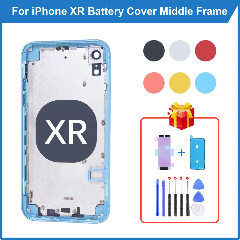 

Multicolor OEM Battery Back Cover For iPhone XR Middle Chassis Frame SIM Tray Side Key Parts Housing Case No Flex Cable