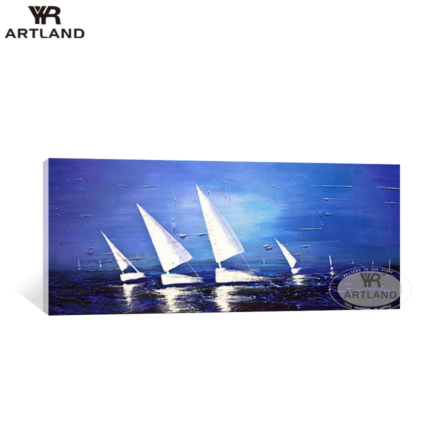 

YYR-ARTLAND Рождественское украшение для дома ручная работа картина маслом на холсте парусники на синем море пейзаж Висячие картины для комнаты