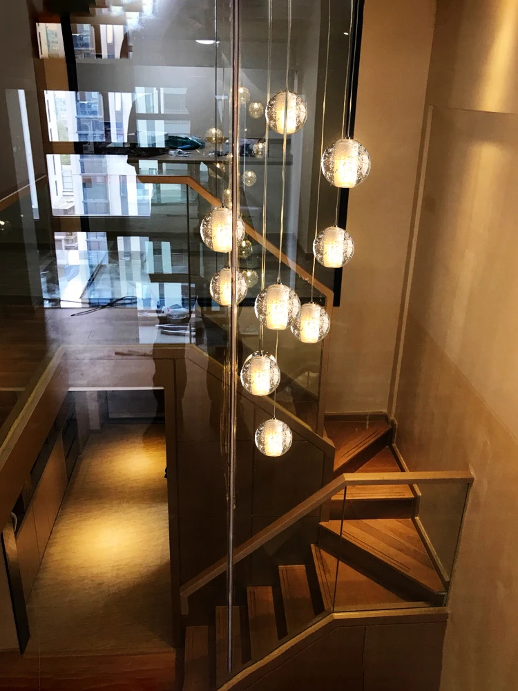 

Modern Crystal Glass Ball LED Pendant Lights Fixture with Long cable Staircase Hanging Lamp For Hotel Villa Duplex Apartment