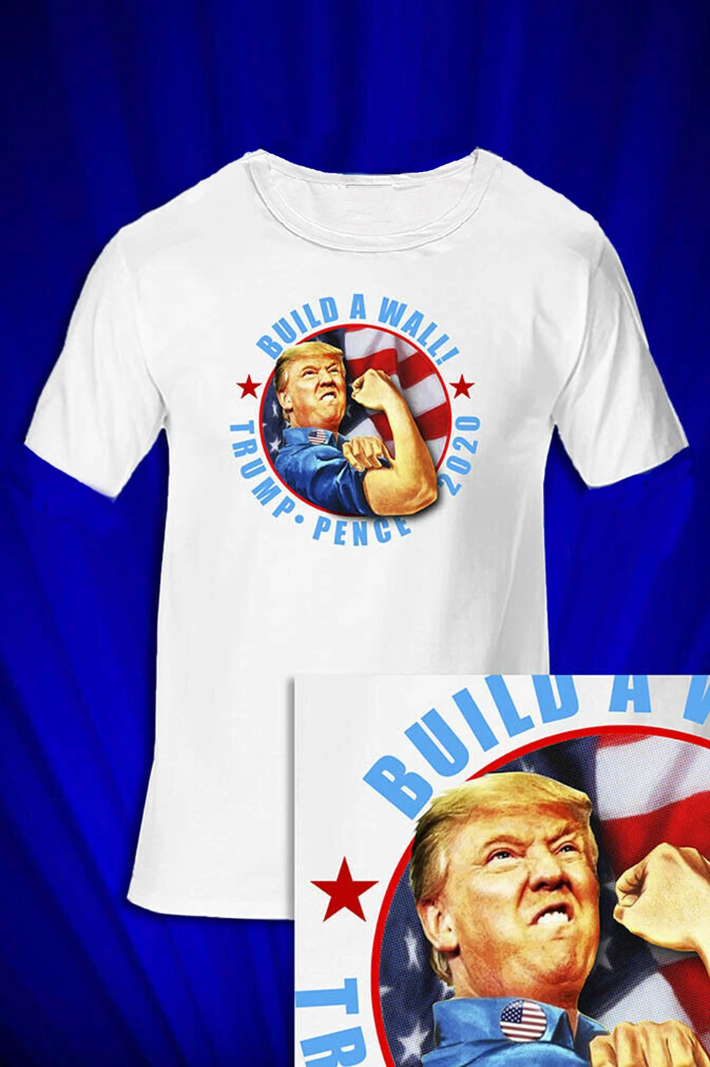 

Trump Build A Wall MAGA RINGER T-SHIRT FREE SHIP USA Presidential Election 2020