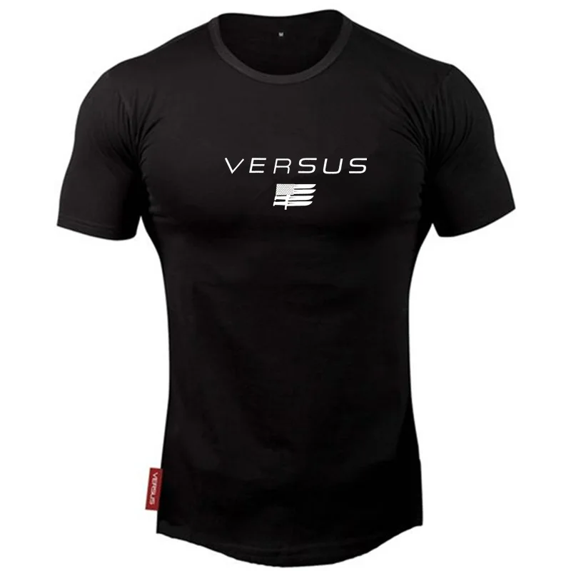 Дизайн VERSUS Muscle fitness Мужская футболка для бодибилдинга Спортивная футболка с круглым вырезом и короткими рукавами для бега