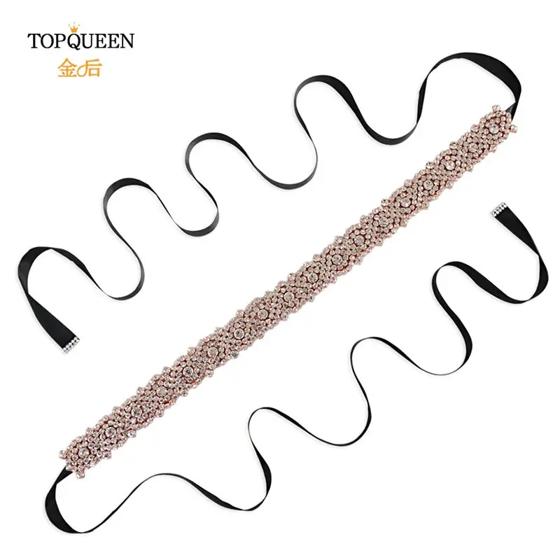 TOPQUEEN S28B-RG розовое золото свадебный пояс Стразы пояс для свадебных платьев пояс с бисером ручной работы пояс подруги невесты и пояса - Цвет: Black