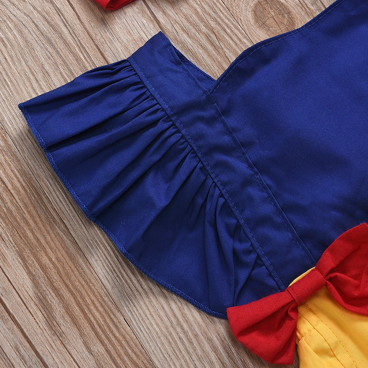 

0-2 Y Baby Girls Cute Romper Set Trim Slim Fit Bow Decor+Headband Toddlers' Patchwork Bow-knot Button Ruffled Jumpsuit Bodysuit