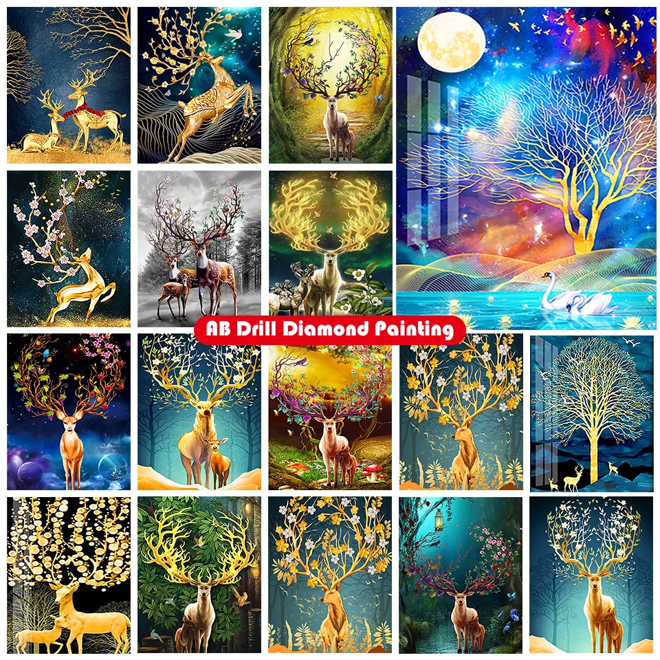 

Zipper bag 5D DIY AB diamond painting kit animal elk wind swan full circle diamond embroidery mosaic home decoration