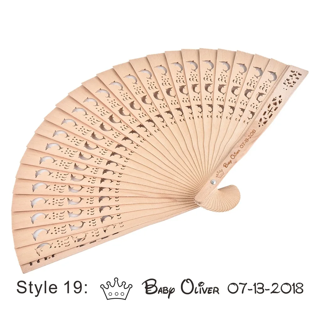 Style19 50 шт. Персонализированная гравировка на дереве складной ручной вентилятор деревянный складной Дельфин вентиляторы вечерние украшения свадебный подарок детский душ - Цвет: Style19