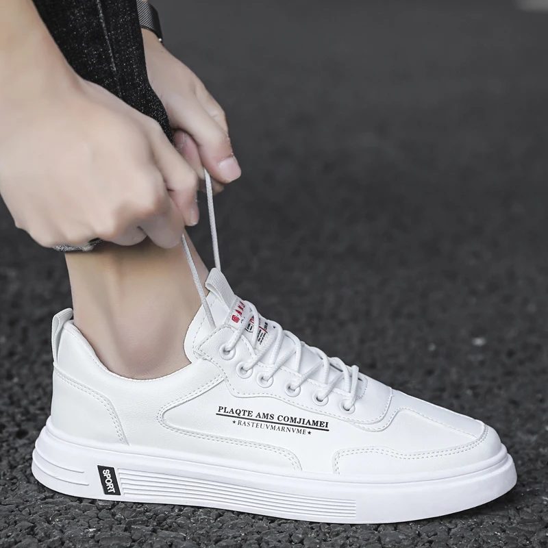 

2021 Spring Men Youth Casual Footwear Beige Black Walking Shoes For Mens Comfortable Pu Leather Shoe Men Fashion Flats Shoes Man