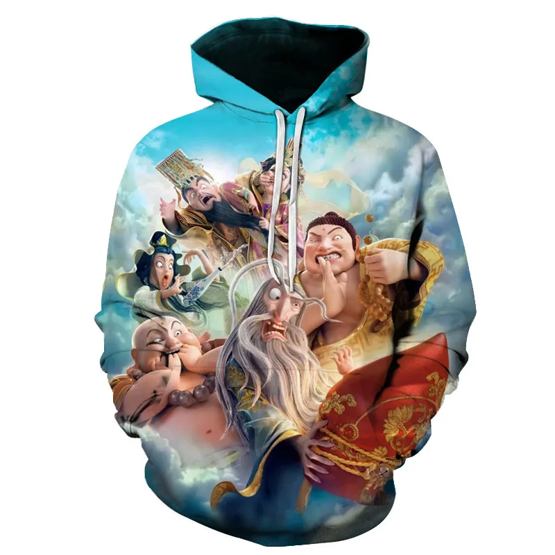 

New spring and autumn 3D printing Chinese style anime hoodie fashion casual Nezha couple sweatshirt clothing top