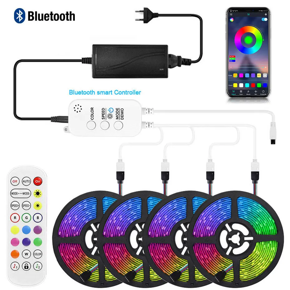 

Bluetooth RGB Светодиодная лента, 5 м, 12 В, Светодиодная лента s RGB, ленсветильник 5050 Bluetooth, гибкая Диодная лента для дома, ТВ, подсветка