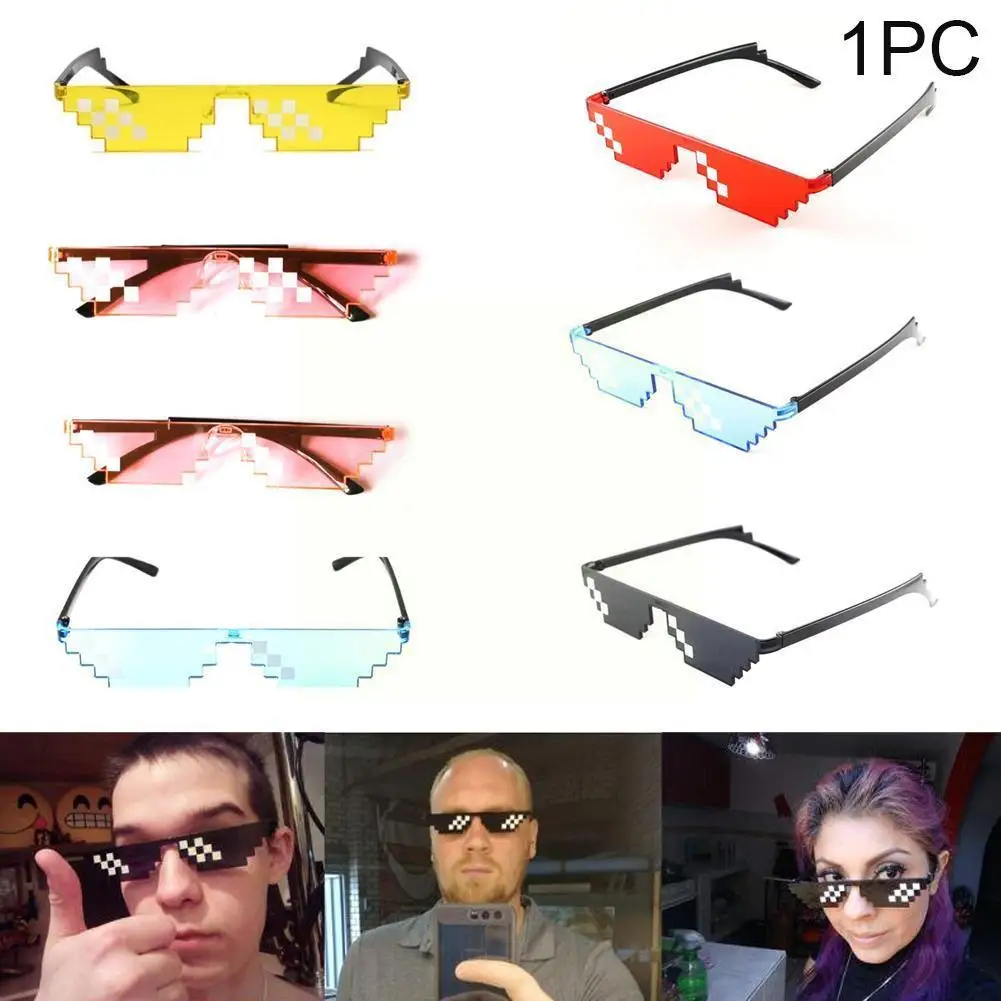 

Мозаичные солнцезащитные очки для розыгрышей, игрушечные очки Thug Life, черные женские пиксельные персонализированные очки с игрушками, солнц...