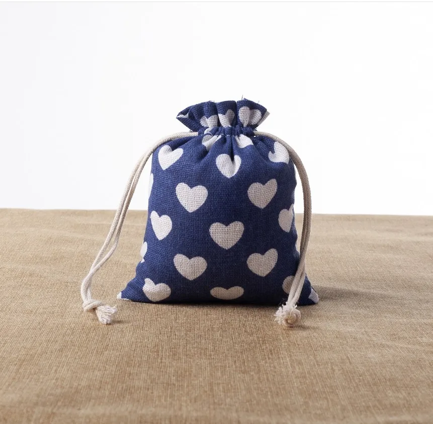 Heart Blue Linen Gift Pouches Jewelry Sack 8x10cm 9x12cm 11x14cm 13x17cm pack of 50 Party Candy Bags | Украшения и аксессуары