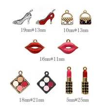 10pcs/lot Crystal Lipstick High-heel Shoes Bag Dangle Handmade Charms Pendant DIY for Bracelet Necklace Bag