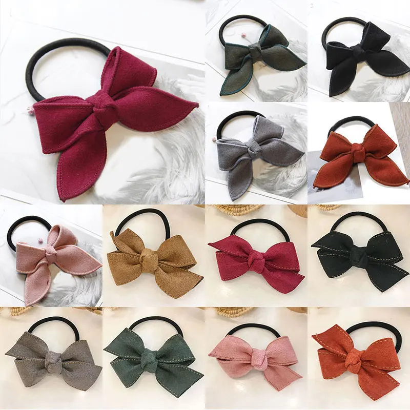 Однотонные замшевые резинки с бантом милые для волос девочек эластичная резинка