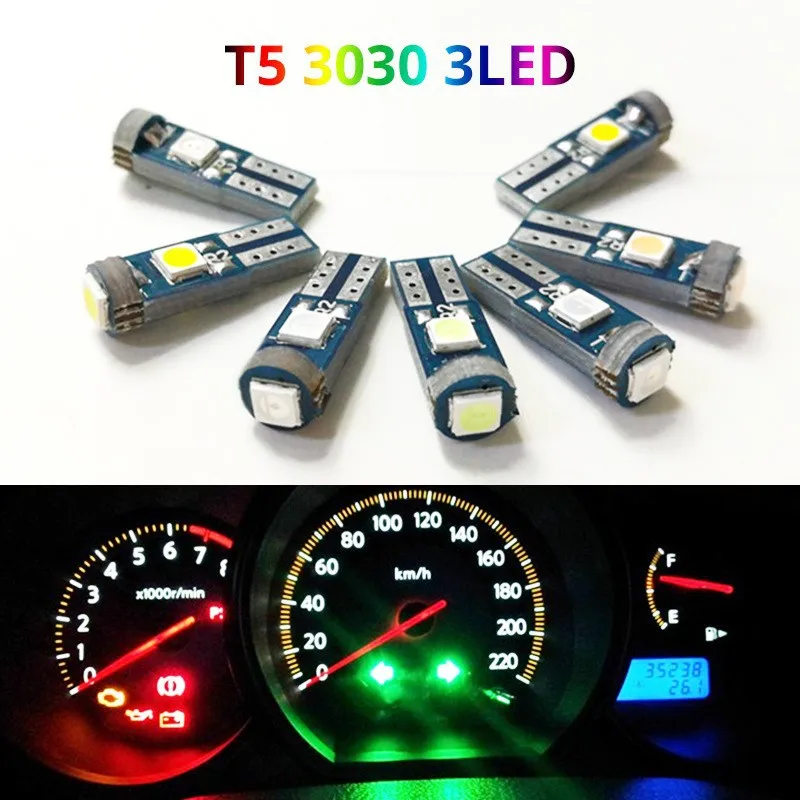 10x T5 W3W W1.2W светодиодный светильник с 3SMD 3030 авто автомобиль приборной панели