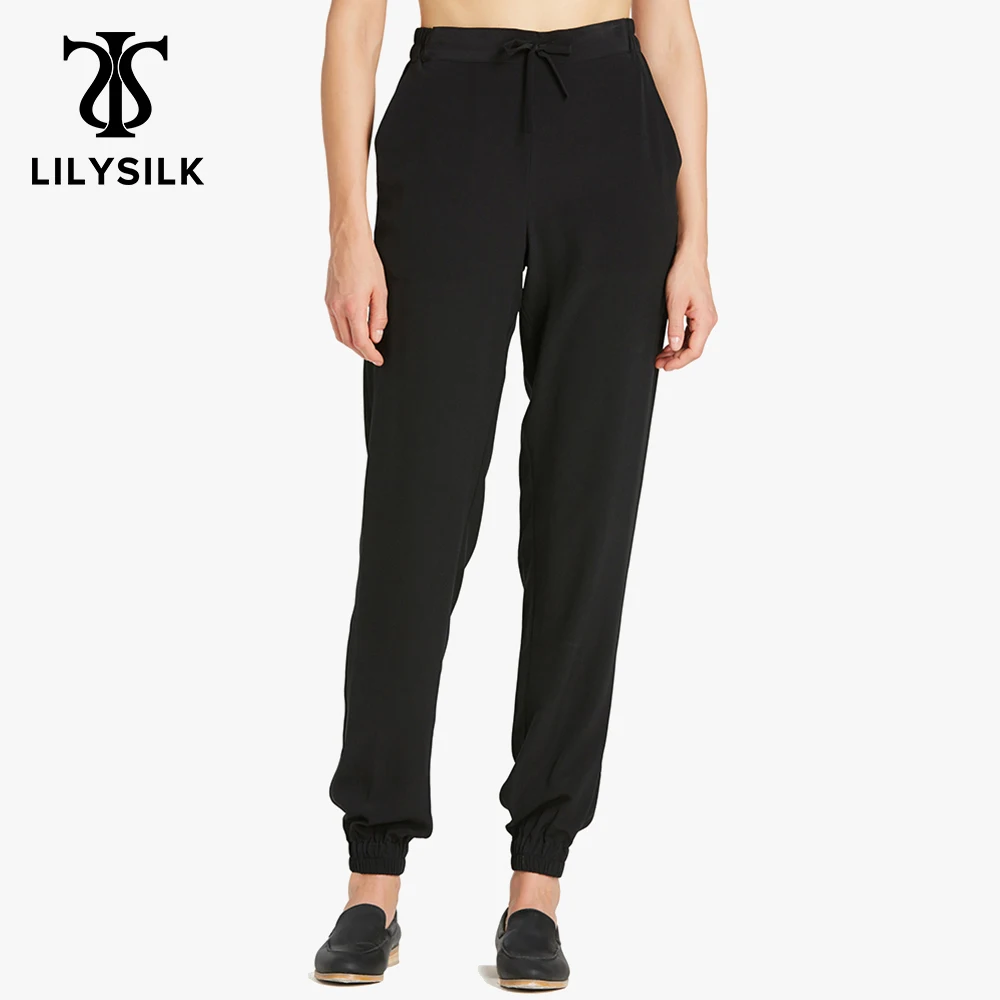 LILYSILK Silk Pants Women's Black Elastic Waist Free Shipping