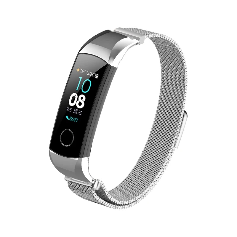 milanese Silver Металлический браслет для Huawei Honor Band 5 Миланский петлевой ремешок Для группы HONOR 4 Сменный ремешок Магнитная пряжка регулируемого размера - Цвет: milanese Silver