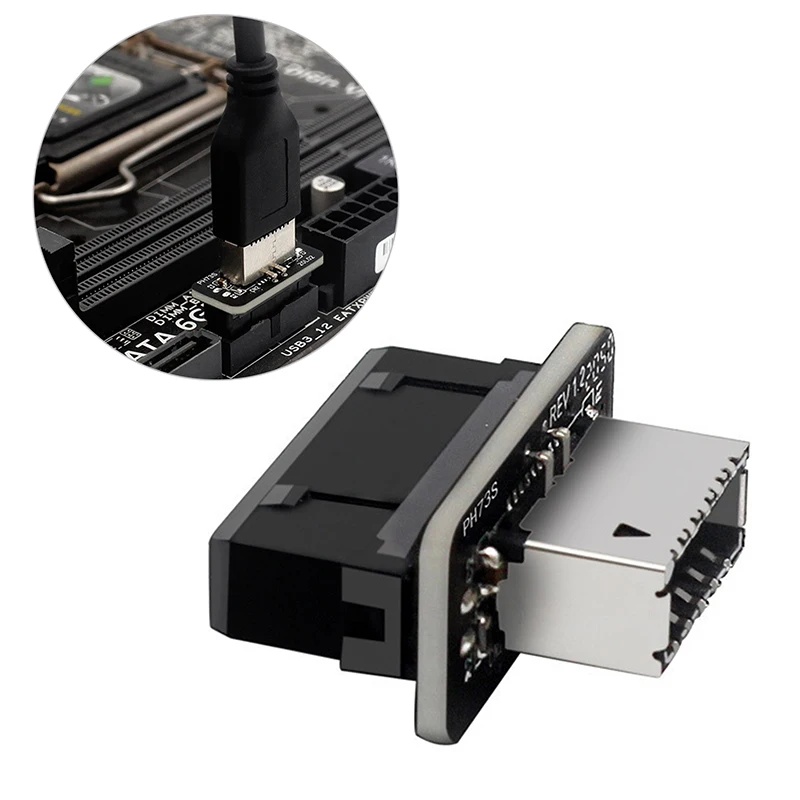 

Черный USB-адаптер для подключения USB3.0 19P/20P к фото 90 градусов