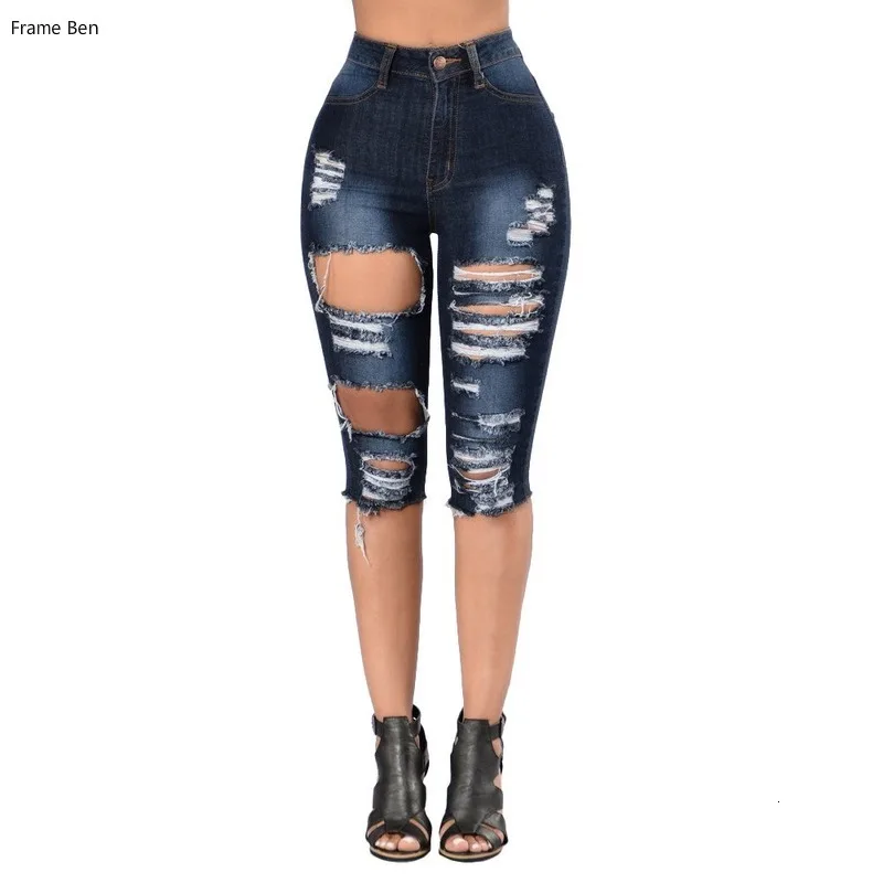 Уличная одежда рваные джинсы с дырками женские узкие штаны высокой талией