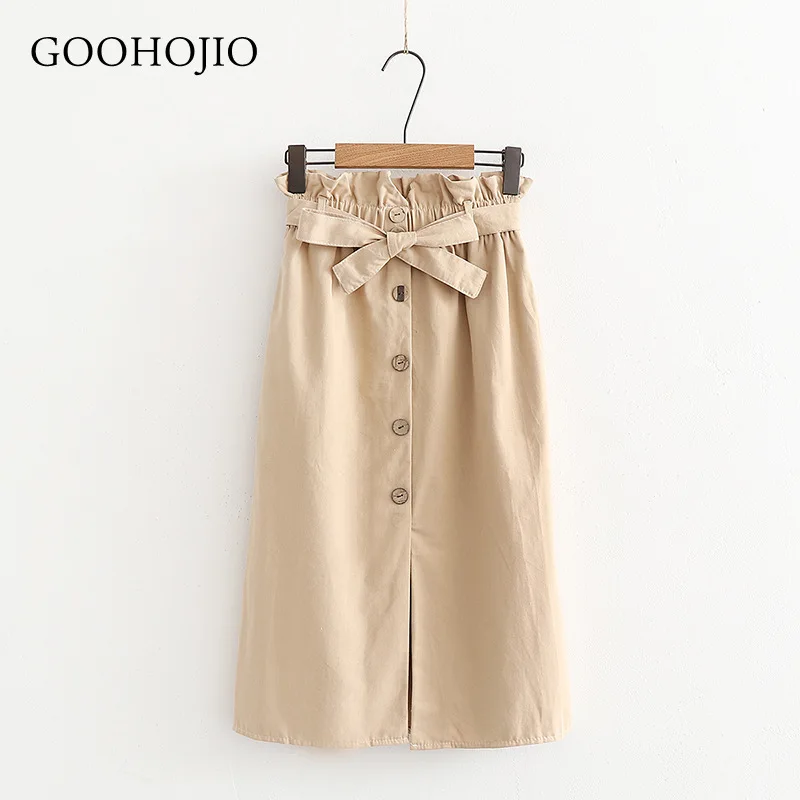 

GOOHOJIO 2021 New Spring Autumn Split Fork Fashion Skirt Women Solid Color Skirts for Women Women Elastic Band Mid-length Skirt