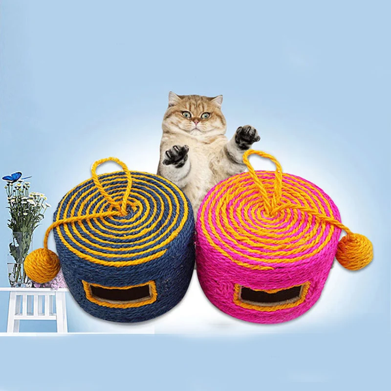 Pet Cat Toy Sisal Roller Scratching Post Cat Grinding Claws Sound Toys Woven Drum Type Wear-resistant Scartching Barrel