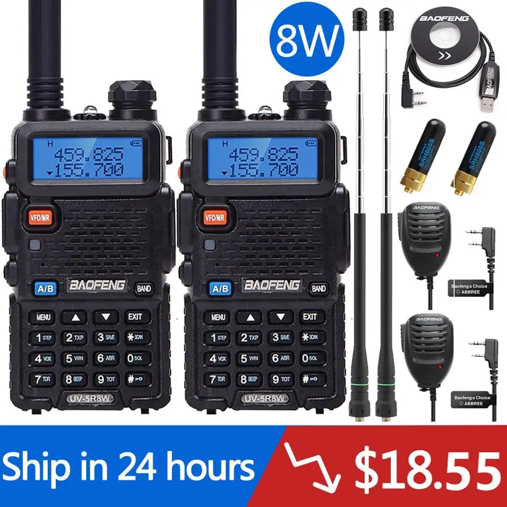 

2PCS 5W 8W Baofeng UV-5R Tri-power 8/4/1W Walkie Talkie Dual Band Transceiver UV5R hunting UV-9R UV-82 Two way Radio