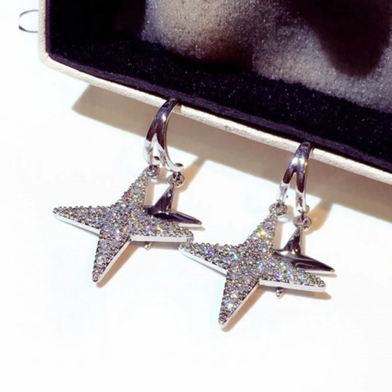 

Vintage Exquisite 14k Real Gold Jewelry Star Earrings for Women Luxury AAA Zircon Temperament Stud S925 Silver Needle Gift Hot