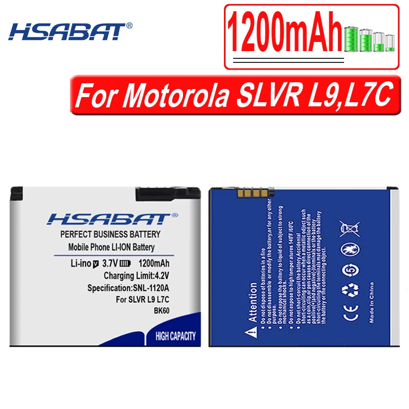 Аккумулятор HSABAT BK60 1200 мач для Motorola SLVR L9 L7C W510 A1800 L71 L72 A1600 E8 EM30 V750 i425e Q700 i290 i296 EX115 EX112