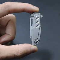 titanium handle keychain folding pocket knife d2 damascus steel blade outdoor mini camping survival knives edc tool gift