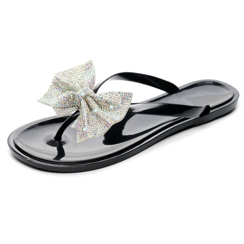 Летняя женская обувь Женские вьетнамки на плоской подошве с блестками