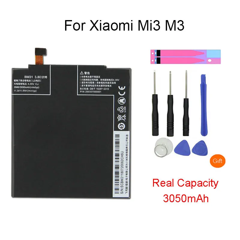 Оригинальная запасная батарея BM31 для Xiaomi Mi 3 Батарея мобильного телефона 3050mAh
