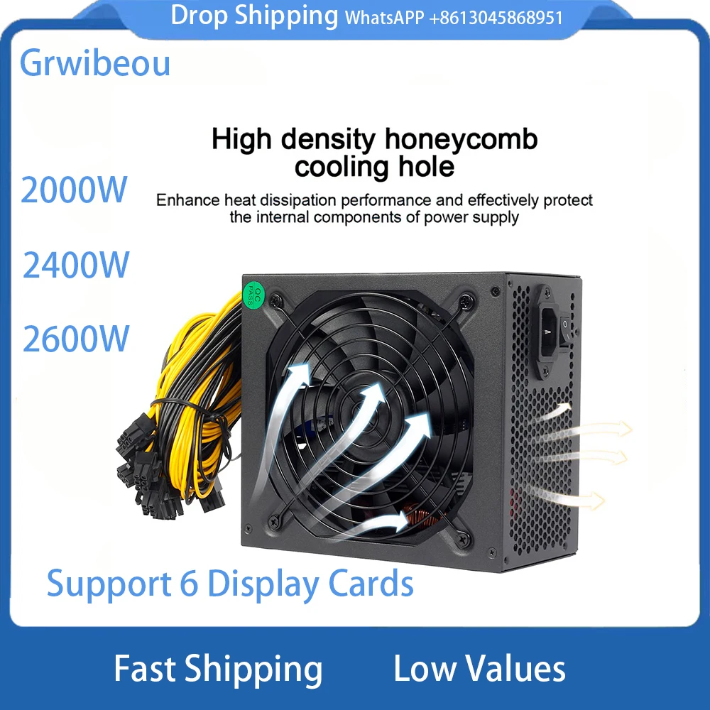 Блок питания для майнинга биткоинов ATX ETH 2000 Вт 2400 2600 в-110 В поддержка 6 карт дисплея