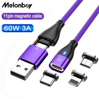 melonboy 6 in 1 pd 60w usb c cable magnetic wire phone charging cord usb data cable charger for iphone xiaomi samsung laptop