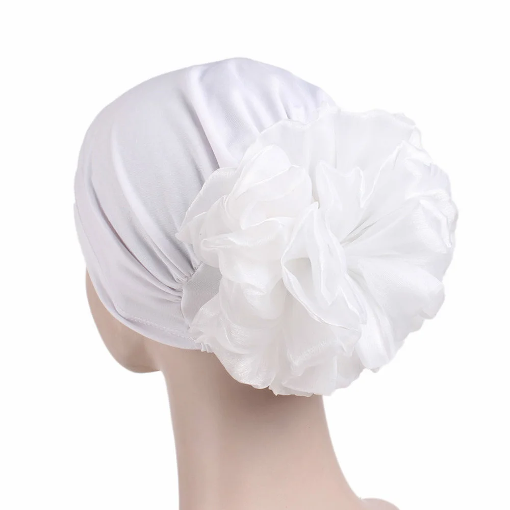 

Big Flower Women Turban Hat Muslim Headscarf Pile Heap Cap Women Soft Comfortable Hijab Caps Islamic Chemotherapy Hat 2021