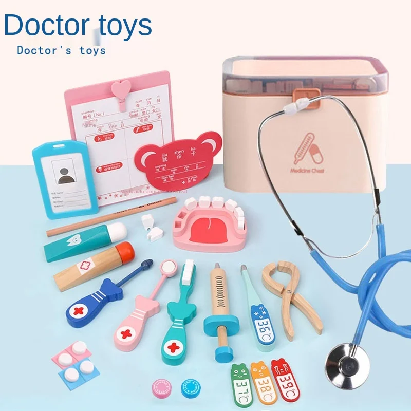 Набор игрушек стоматологический из 25 предметов, деревянные детские игрушки для доктора, для раннего развития, детская игрушка из безопасны...
