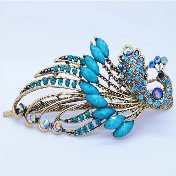 Китайский Ретро Серебряный Цвет Стразы диадема в виде павлина головной убор для