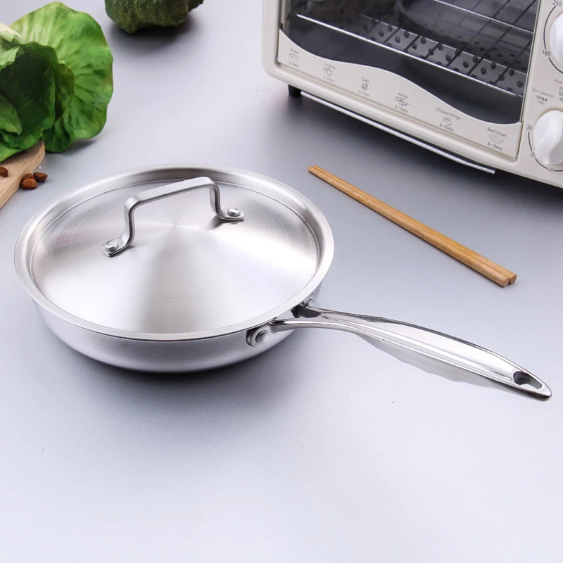 Вок с антипригарным покрытием 304 Нержавеющая сталь сковородка для жарки бытовой